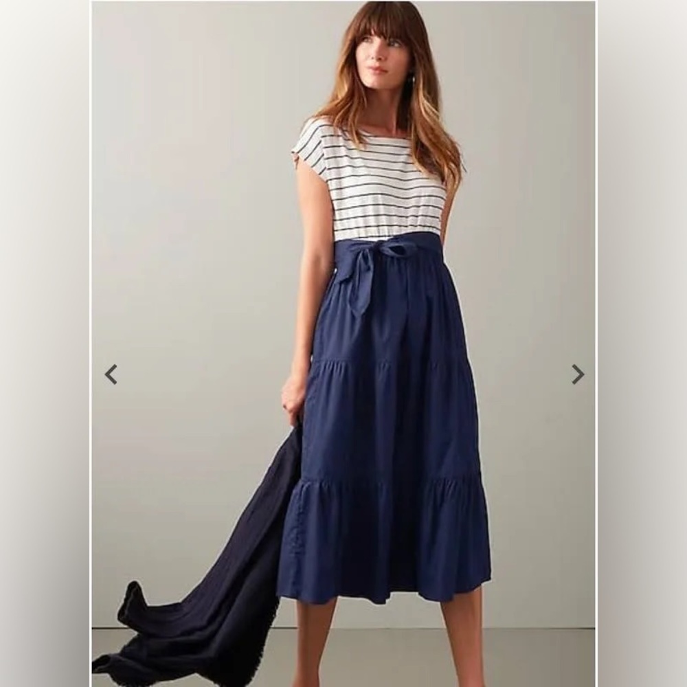 J. Jill Nautical A-Line Dress Navy Blue and Cream M